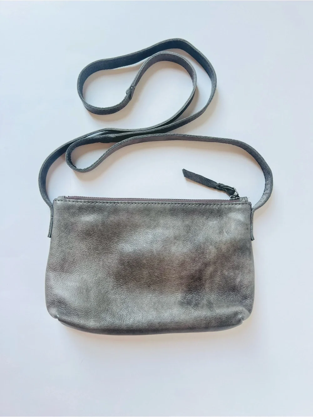 R.P.S. Rock Paper Scissors Genuine Leather Distressed Crossbody Bag in Gray